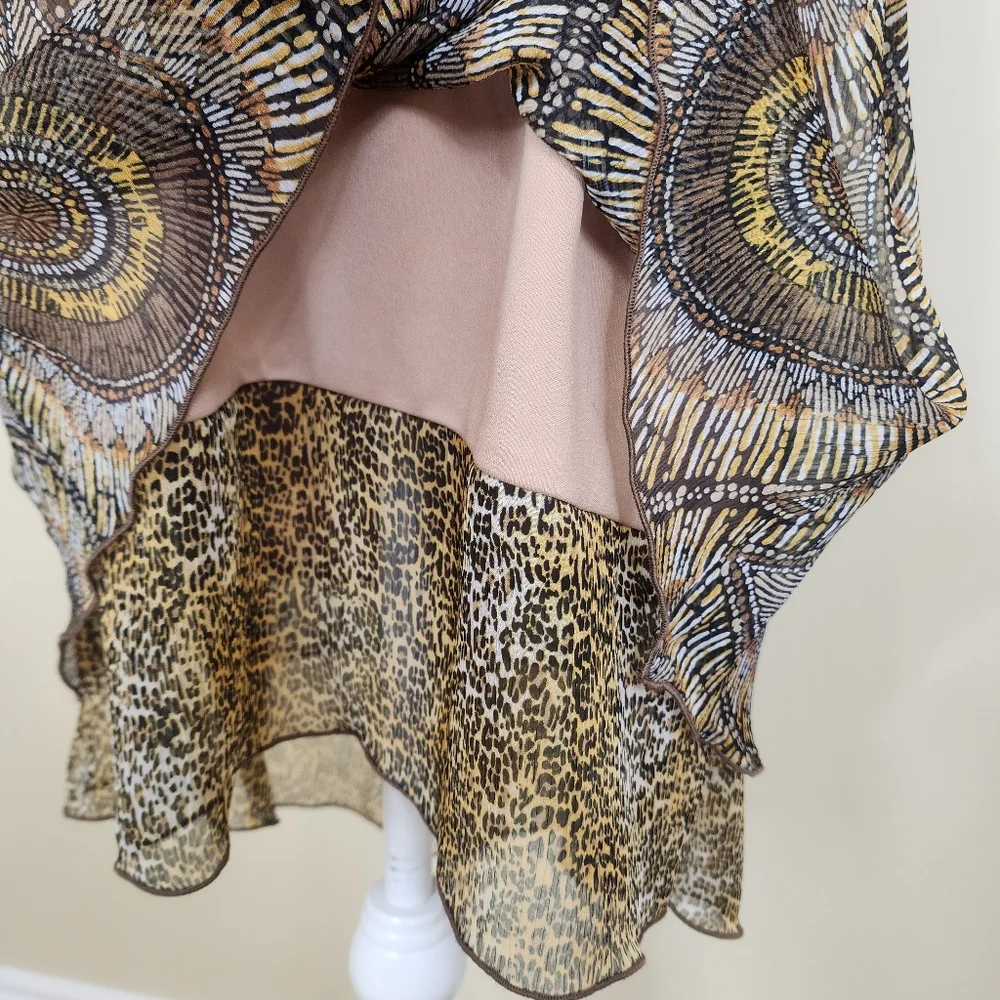 Vintage Joseph Ribkoff Layered Dress Size 10 Tribal Cheetah Print Brown - Picture 7 of 15